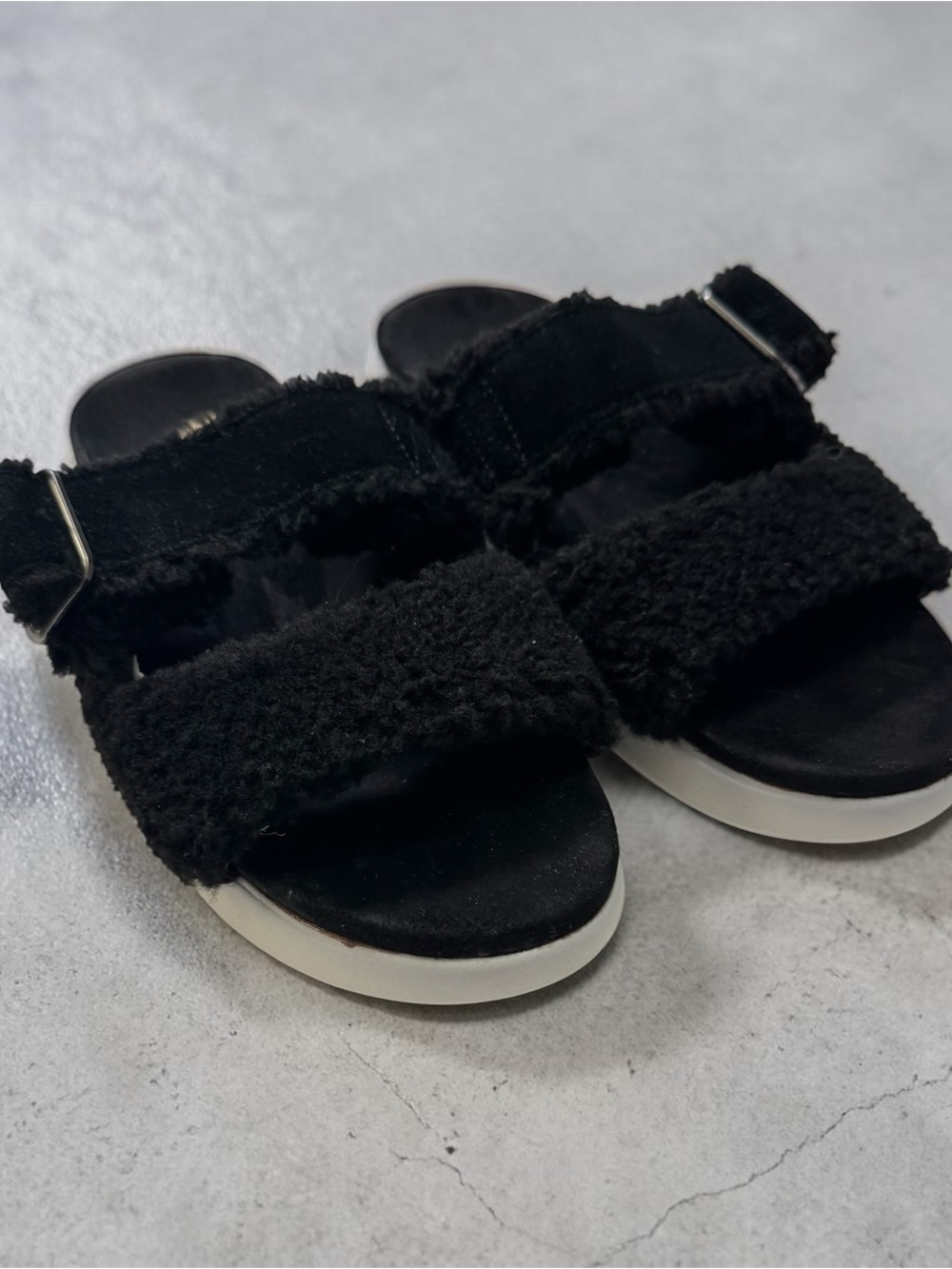 Koolaburra Black Faux-Sherpa Slide Sandals with Buckle